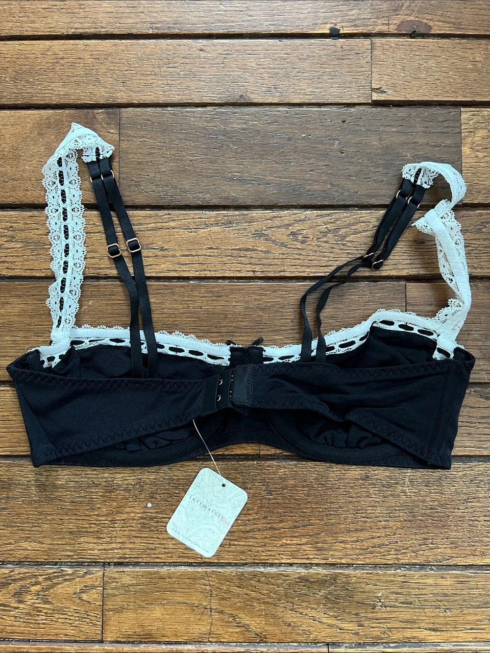 Free People Black White Trim So Sweet Balconette Bra 36C New With Tags NWT